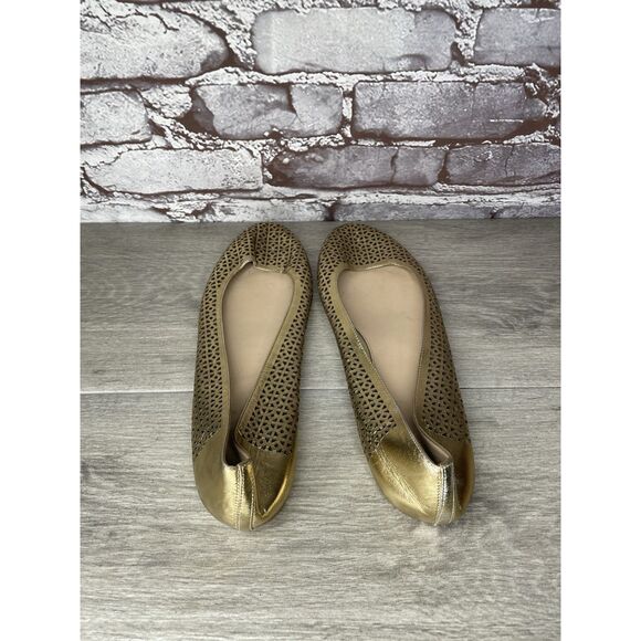 J.Crew Nora Metallic Gold Leather Perforated Ballet Flats Women’s Sz 10M US/41EU - Picture 5 of 16